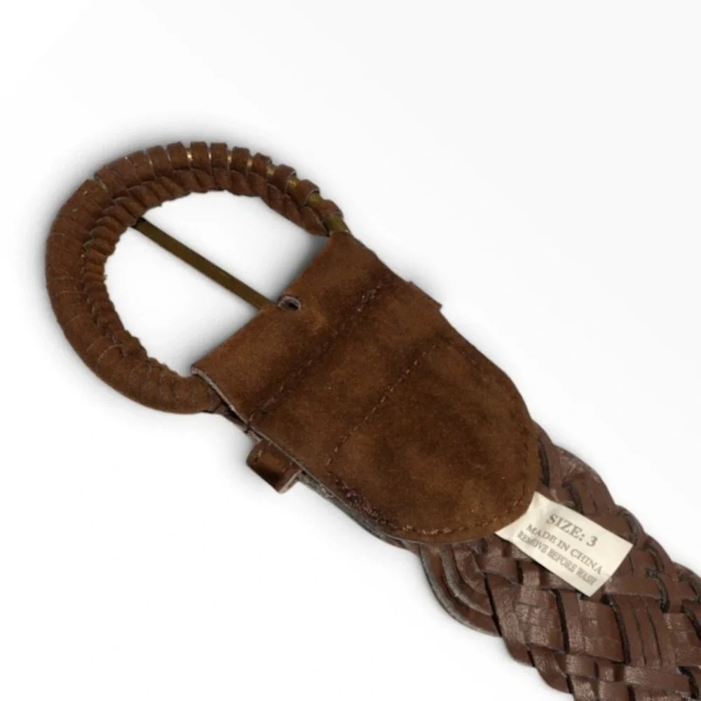 Brown Braided Belt Womens Size 3 Wide Woven Boho Hippie 70s Style Suede Look 39